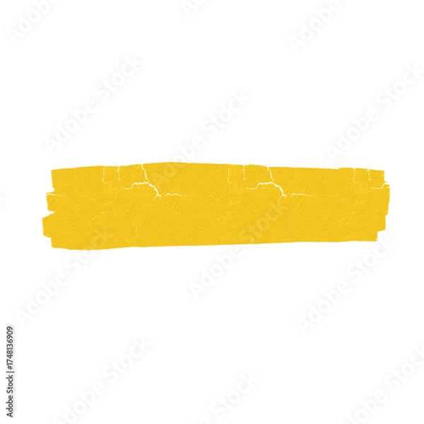 Fototapeta Textured yellow brushstroke on white background, distressed and artistic paint accent.
