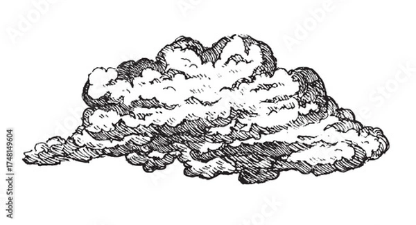 Fototapeta Set of clouds in hand drawn vintage retro style isolated on white background. Cartoon design elements. Vector illustration.	