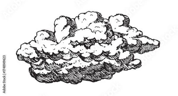 Fototapeta Set of clouds in hand drawn vintage retro style isolated on white background. Cartoon design elements. Vector illustration.	