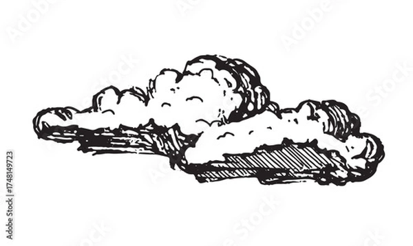 Fototapeta Set of clouds in hand drawn vintage retro style isolated on white background. Cartoon design elements. Vector illustration.	