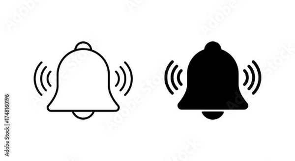 Fototapeta Notification bell icon in flat design. Alert and reminder symbol