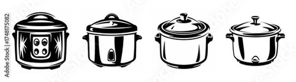 Fototapeta A line of four different slow cooker and pot designs ready for culinary adventures