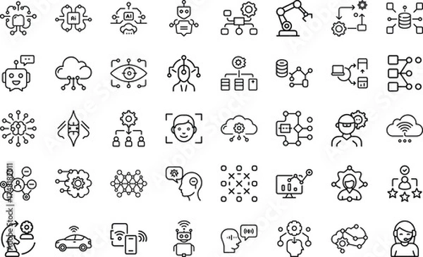 Fototapeta Artificial Intelligence And Machine icon set. Concept With Neural Network, ai, algorithm, neural, network, recognition, machine, learning, data, And Data Analysis Vector Icon.