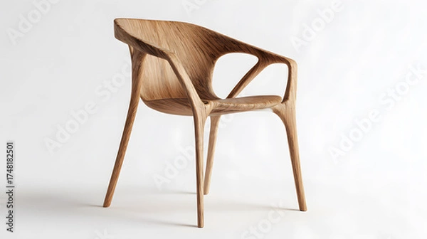 Fototapeta High-Quality 3D Render of Modern Wooden Chair for Interior Design