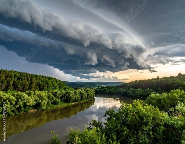 Obraz Dramatic clouds over a river valley