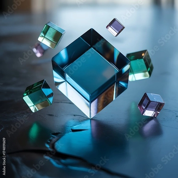 Obraz Abstract arrangement of colorful transparent cubes on a surface texture