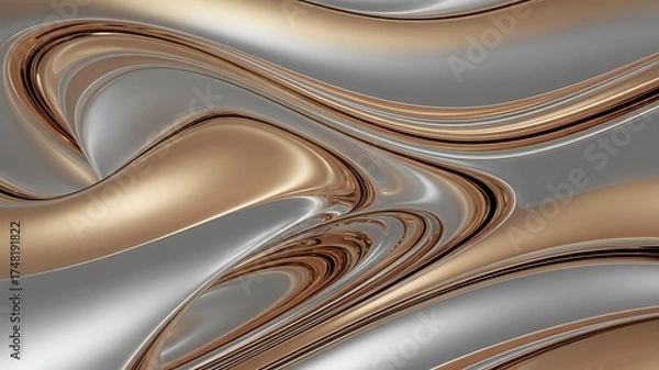Obraz Abstract Metallic Wave Pattern in Silver Gold and Brown Shades
