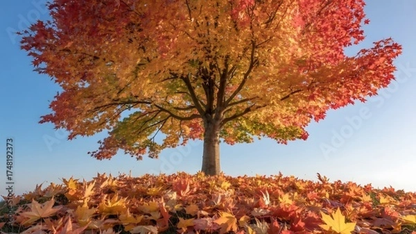 Obraz Brilliant autumn tree with vibrant leaves under clear blue sky
