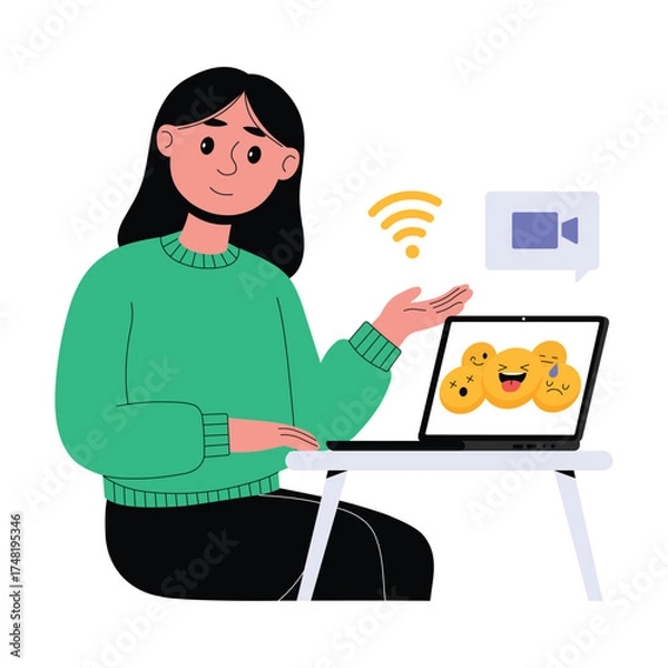 Fototapeta Team communicating online using emojis and fun expressions Illustration