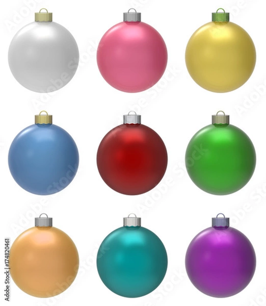 Fototapeta 3d rendering. Set of colorful christmas balls isolated on white background with clipping path