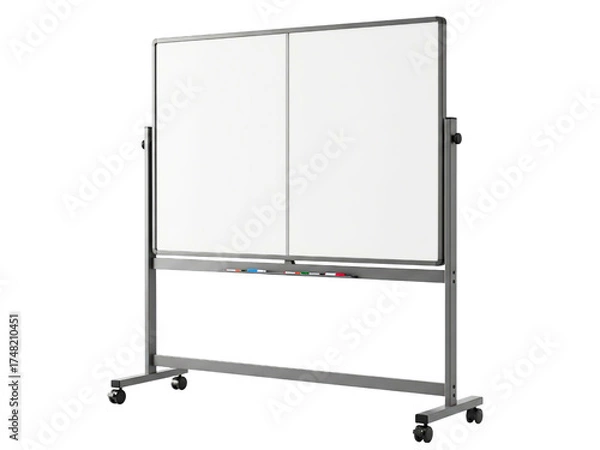 Fototapeta Mobile double-sided dry-erase board on a stand with wheels on a transparent background