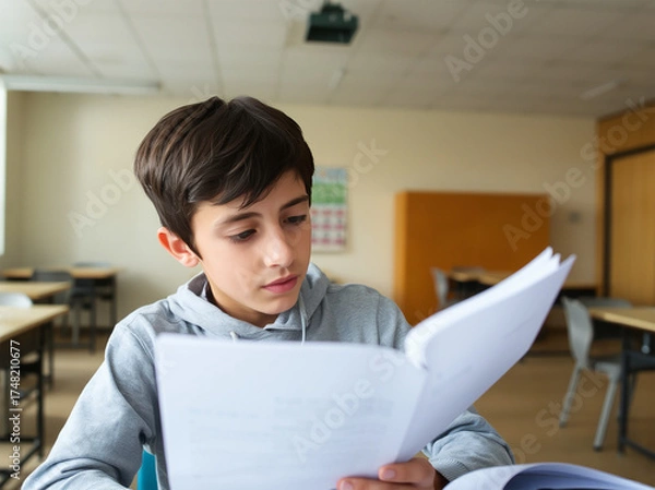Obraz Young Dyslexic Student Reading in Classroom