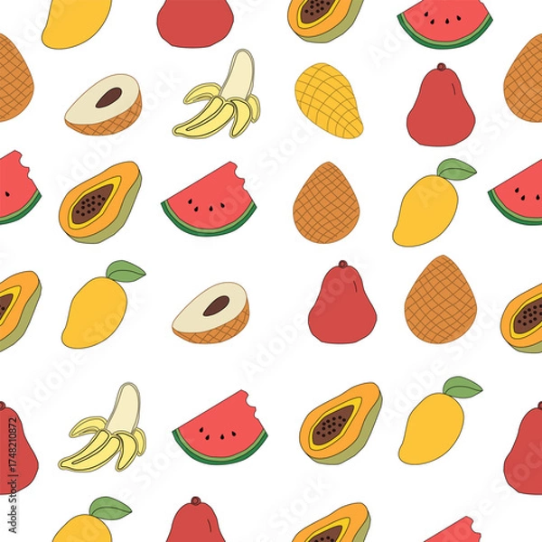 Obraz seamless pattern with fruits. Seamless background with fruits.. seamless pattern with fruit. set of fruits. Tropical Essence Fruit Collection. Elegant Exotic Fruits Illustration. 