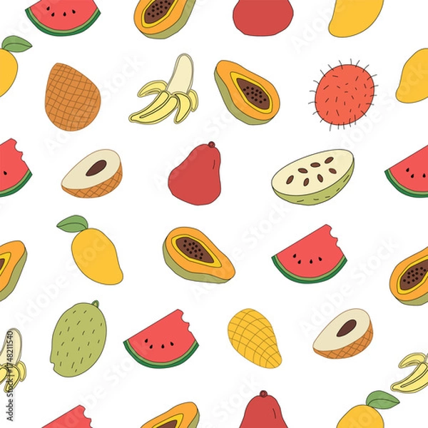 Obraz seamless pattern with fruits. Seamless background with fruits.. seamless pattern with fruit. set of fruits. Tropical Essence Fruit Collection. Elegant Exotic Fruits Illustration. 