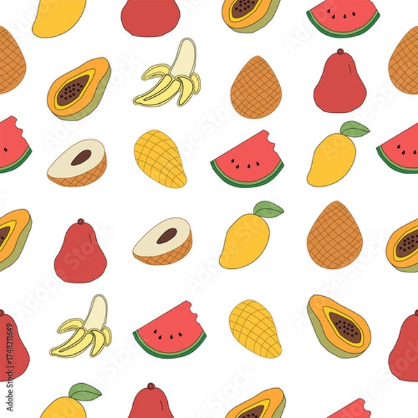 Obraz seamless pattern with fruits. Seamless background with fruits.. seamless pattern with fruit. set of fruits. Tropical Essence Fruit Collection. Elegant Exotic Fruits Illustration. 