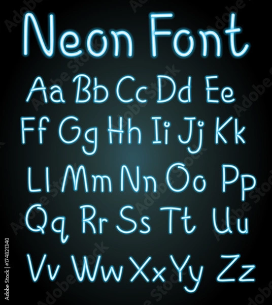 Fototapeta Neon font for english alphabets