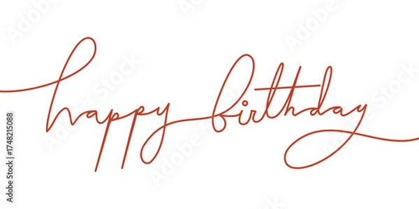 Fototapeta Happy Birthday handwritten lettering continuous line art isolated on white background. Happy birthday handwritten inscription Continuous thin line
