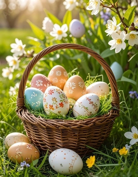 Fototapeta Easter eggs in a basket (1)