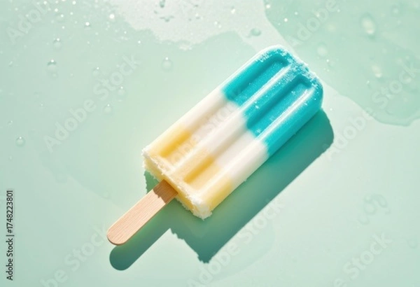 Fototapeta Multicolored popsicle on a pale mint-green background
