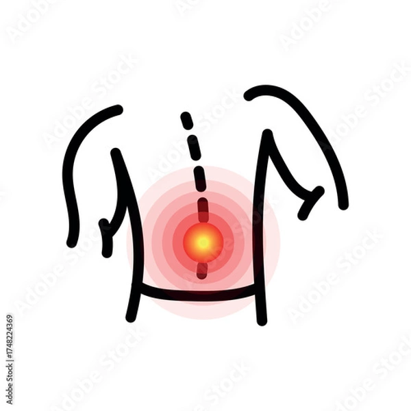 Fototapeta Vector icon of joint pain. Medical symbol of back and spine pain. Healthcare and anatomy concept isolated on white background.