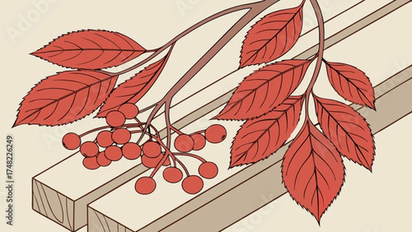 Obraz Autumnal Foliage and Berries Illustration.