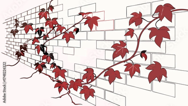 Obraz Autumnal Vines and Brick Wall Illustration.