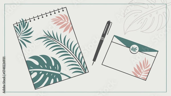 Obraz Botanical Stationery Design with Foliage and Minimalist Style.