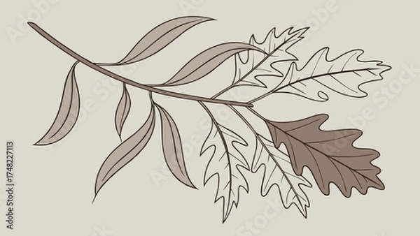 Obraz Branch with leaves illustration.