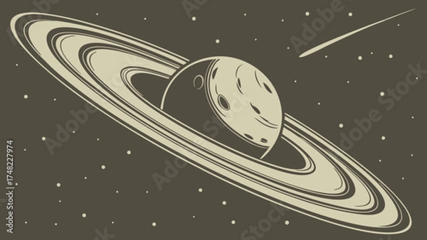 Obraz Celestial Body with Rings and Comet.