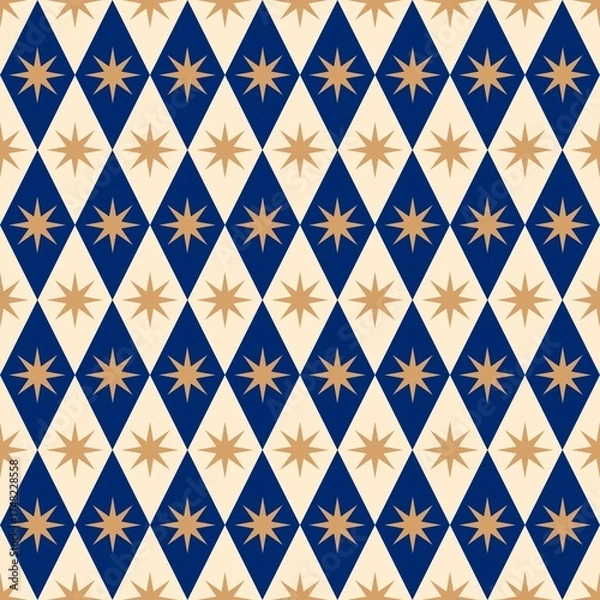 Obraz Gold Star Diamond Seamless Pattern, Elegant Retro Christmas Background