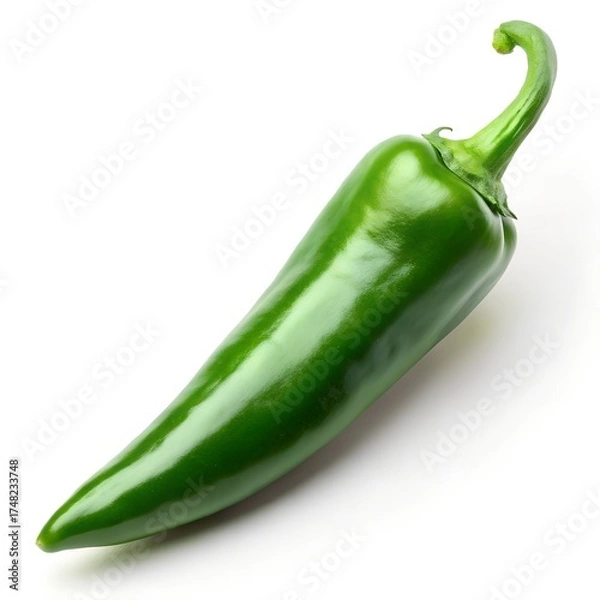 Obraz Green Serrano Chili Pepper on White Background Serrano pepper