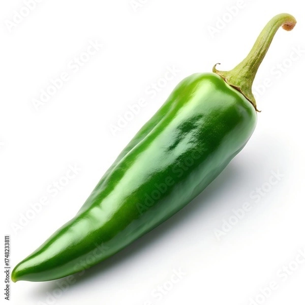 Obraz Isolated Green Serrano Pepper on White Background green chili