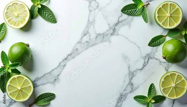 Fototapeta Fresh lime halves with water droplets, vibrant citrus refreshment