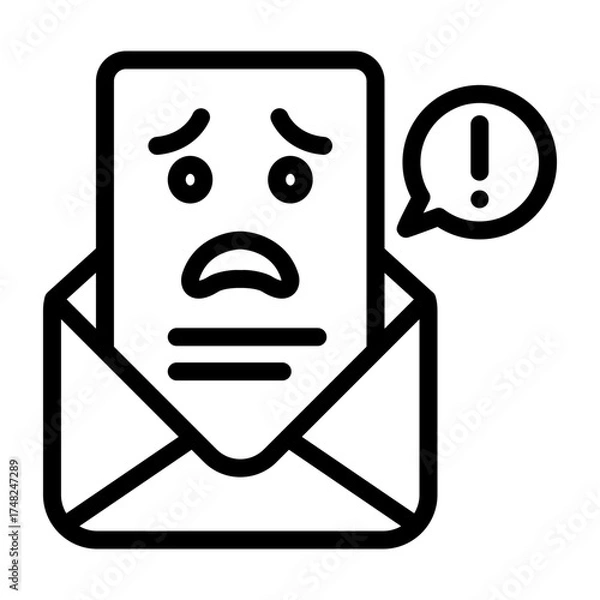 Fototapeta Email icon. Worried Mail Icon with Exclamation Mark in Simple Line Style. Email alert icon