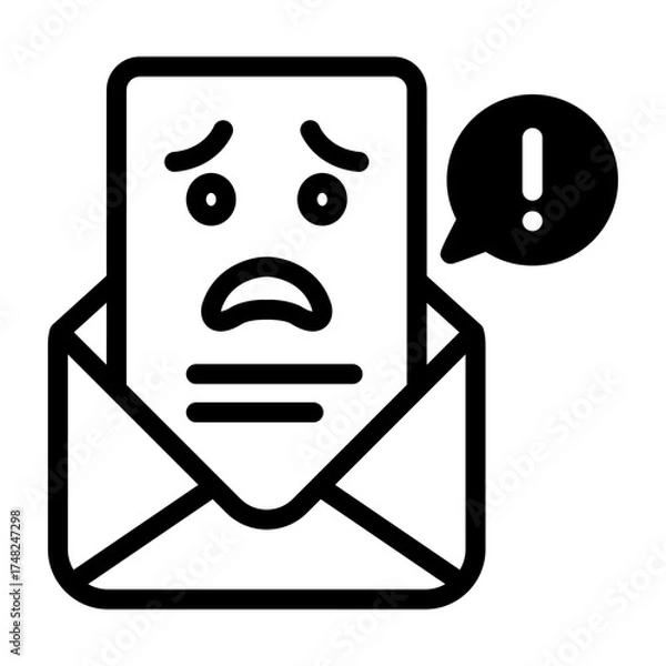 Fototapeta Email alert icon Bad news icon. Worried Mail Icon with Exclamation Mark in Simple. Email icon. 