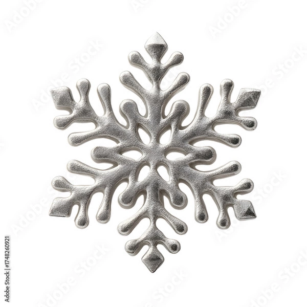 Fototapeta Metal snowflake disk, white isolated background