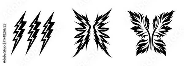 Obraz Collection of striking tattoo designs featuring lightning bolts and tribal wing motifs