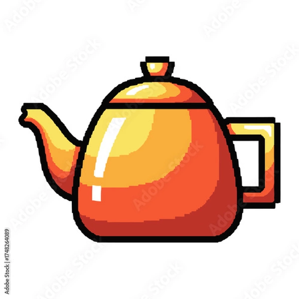 Fototapeta Stylized Orange Teapot with Handle and Spout.