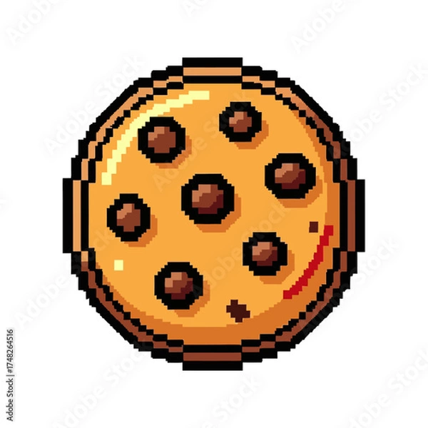 Fototapeta Pixelated chocolate chip cookie with brown chips and delicious texture.