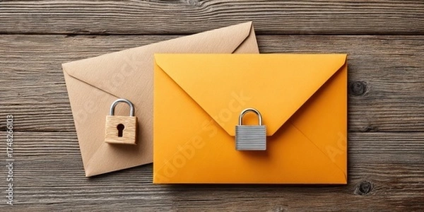 Fototapeta Secure Communication Concept: Closed Envelope with Lock Icon Representing Cybersecurity and Data Protection
