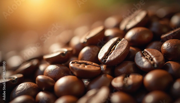 Fototapeta Steaming roasted coffee beans, rich texture and warmth