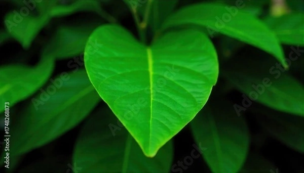 Obraz Modern Botanical T Shirt Print Lush Tropical Leaves A vibrant macro photograph of lush tropical leaves, emphasizing their intricate textures, veins, and rich green hues. The focus should be on organic