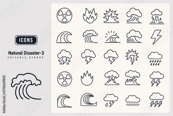 Fototapeta Collection of Natural Disaster Icons Representing Hazards and Catastrophes White Background.