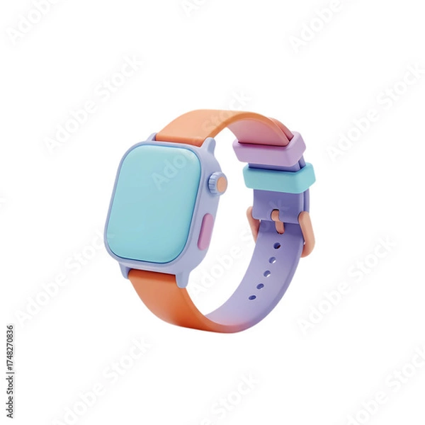 Fototapeta A colorful smartwatch with a pastel color scheme isolated on transparent background