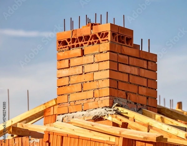 Obraz Under-construction brick chimney