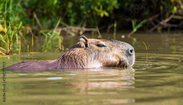 Obraz Capybara swimming in river