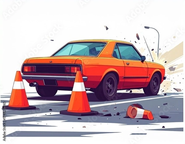 Fototapeta Traffic Cone Accident Illustration