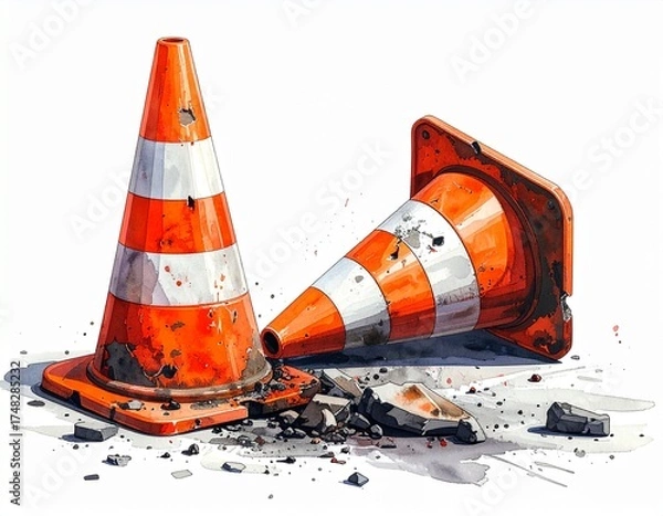 Fototapeta Traffic Cone Accident Illustration
