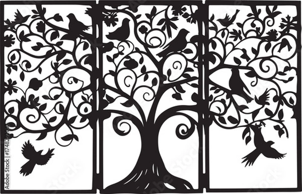 Obraz Birds on Tree Silhouette Bundle