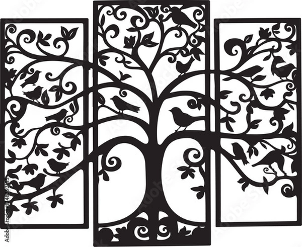 Obraz Birds on Tree Silhouette Bundle